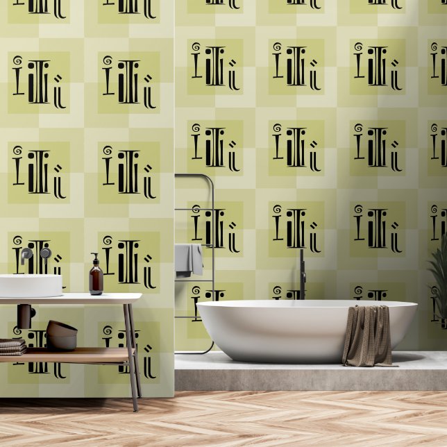 Elegant Modern Typography Yellow Green Mist Wallpaper (Bathroom)