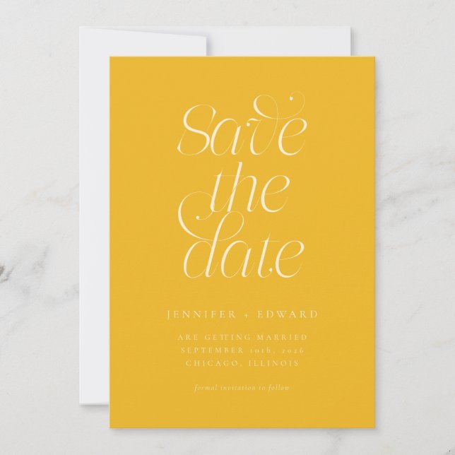 Elegant Modern Typography Yellow Wedding Save The Date (Front)