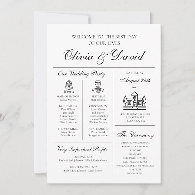 Elegant Modern Unique Infographic Wedding Program (Front)