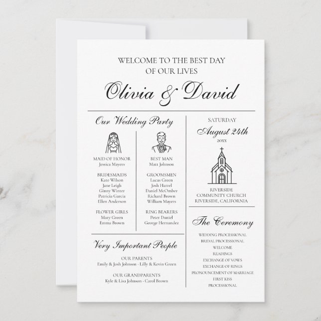 Elegant Modern Unique Infographic Wedding Program (Front)
