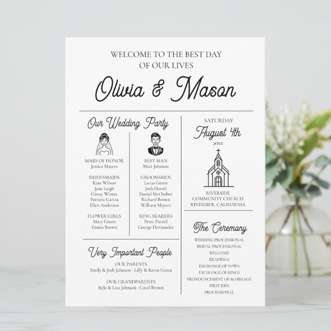 Elegant Modern Unique Infographic Wedding Program (Standing Front)
