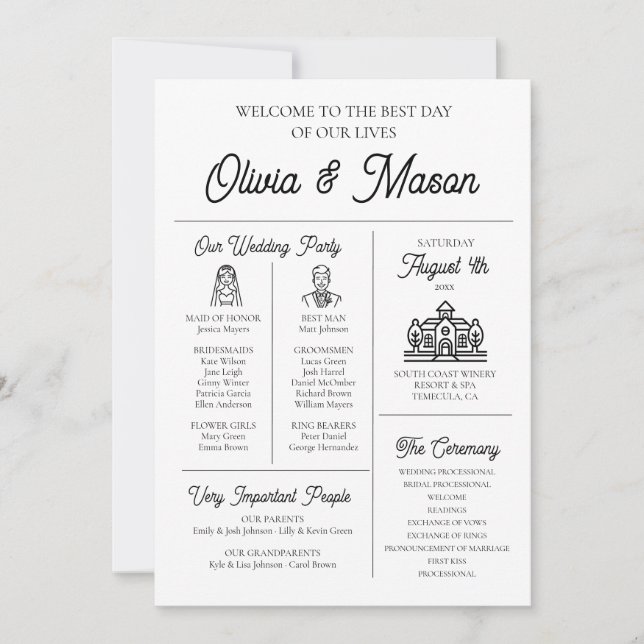 Elegant Modern Unique Infographic Wedding Program (Front)