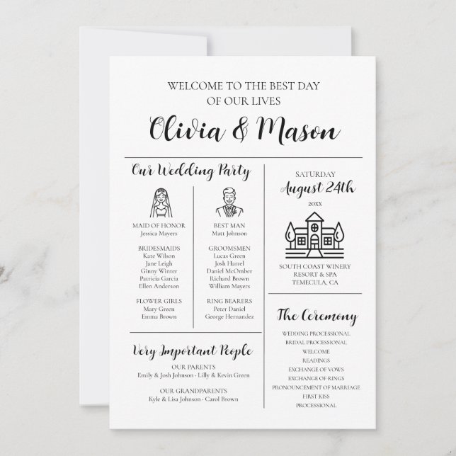 Elegant Modern Unique Infographic Wedding Program (Front)