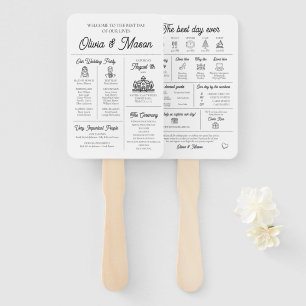 Elegant Modern Unique Infographic Wedding Program Hand Fan