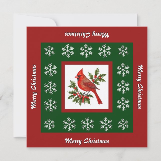 Elegant Modern Unique Red Bird Christmas  Holiday Card (Front)