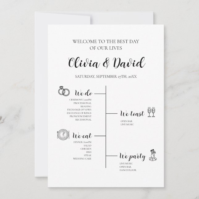 Elegant Modern Unique Wedding Timeline Program (Front)