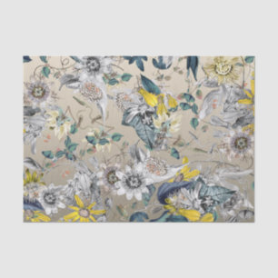 Elegant Modern Vintage Gold Grey Yellow Floral Tissue Paper