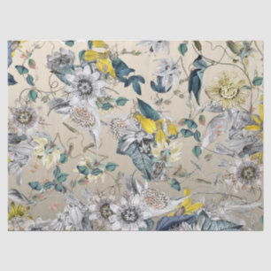 Elegant Modern Vintage Gold Grey Yellow Floral Tissue Paper