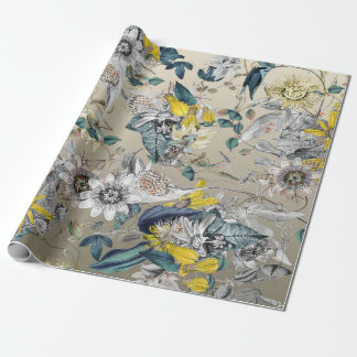 Elegant Modern Vintage Gold Grey Yellow Floral Wrapping Paper