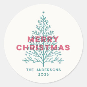 Elegant Modern Vintage Merry Christmas Tree Classic Round Sticker