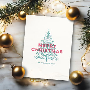 Elegant Modern Vintage Merry Christmas Tree Holiday Postcard