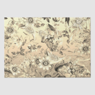 Elegant Modern Vintage Passion Flowers Beige Gold Tissue Paper