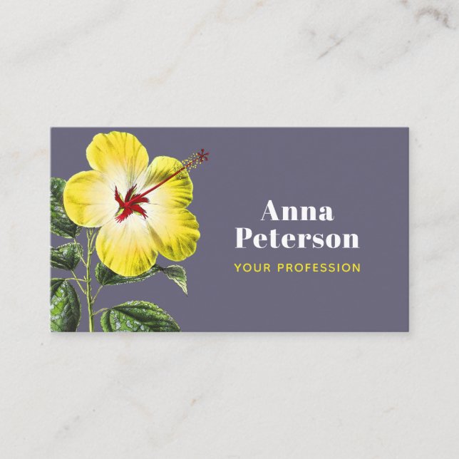 Elegant Modern Vintage Yellow Hawaiian Hibiscus Business Card (Front)