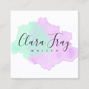 Elegant modern violet & mint watercolor writer square business card