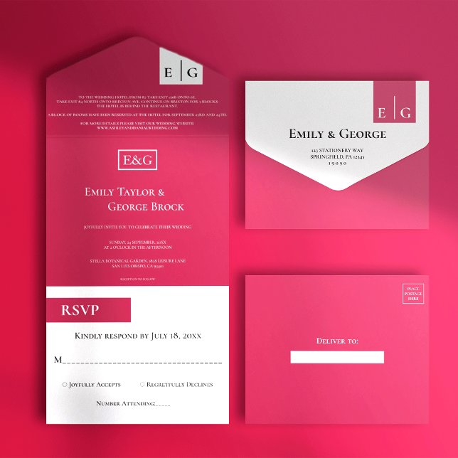 Elegant Modern Viva Magenta Monogram Wedding All In One Invitation (Creator Uploaded)