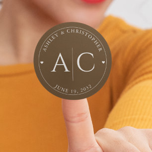 Elegant Modern Walnut Brown Wedding Classic Round Sticker
