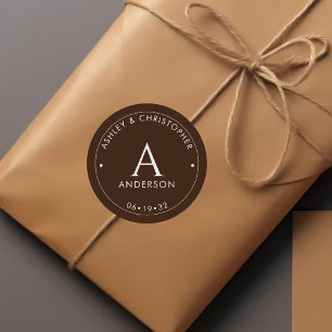 Elegant Modern Walnut Brown Wedding Classic Round Sticker