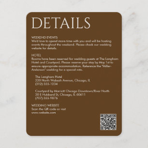 Elegant Modern Walnut Brown Wedding Details Enclosure Card