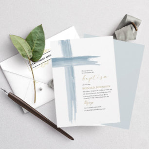 Elegant Modern Watercolor Baptism Cross Invitation