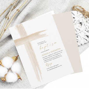 Elegant Modern Watercolor Baptism Cross Invitation