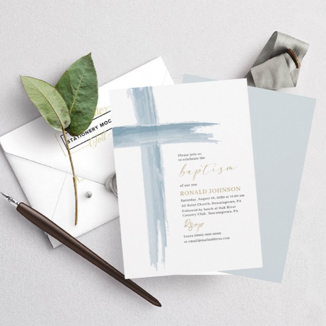 Elegant Modern Watercolor Baptism Cross Invitation (Creator Uploaded)
