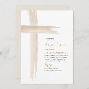 Elegant Modern Watercolor Baptism Cross Invitation
