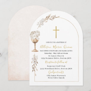 Elegant Modern Watercolor Beige Angel Baptism Invitation
