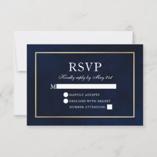 Elegant Modern Watercolor Blue Gold Wedding RSVP Card