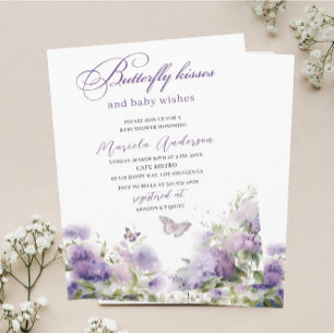 Elegant Modern Watercolor Butterfly kisses Baby S Invitation