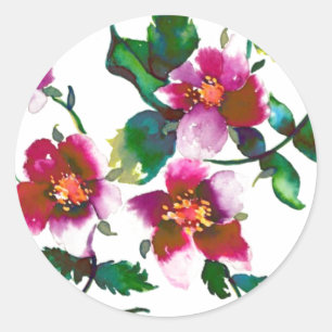 Elegant modern watercolor dark pink wildflowers classic round sticker