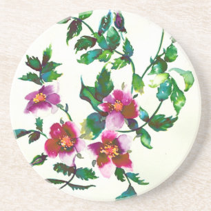 Elegant modern watercolor dark pink wildflowers coaster