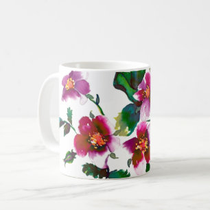 Elegant modern watercolor dark pink wildflowers coffee mug