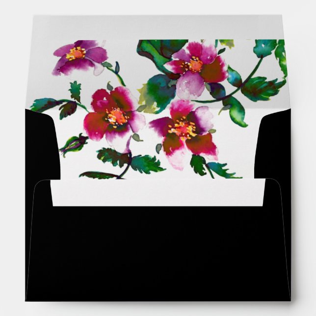 Elegant modern watercolor dark pink wildflowers envelopes (Back (Bottom))