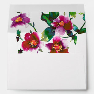 Elegant modern watercolor dark pink wildflowers envelopes