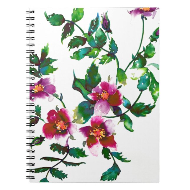 Elegant modern watercolor dark pink wildflowers notebook (Front)