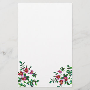 Elegant modern watercolor dark pink wildflowers stationery