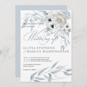 Elegant Modern Watercolor Dusty Blue Floral Invitation