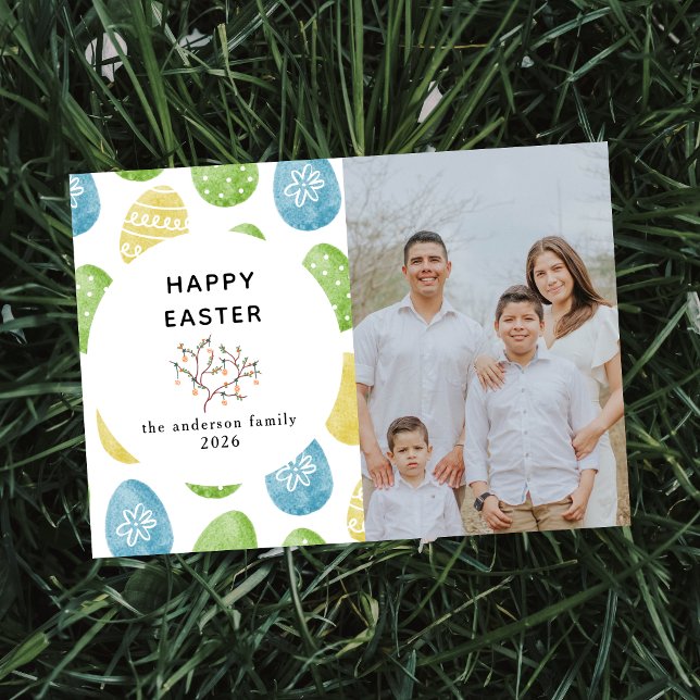 Elegant Modern Watercolor Eggs Happy Easter Photo Holiday Card (Creator Uploaded)