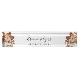 Elegant Modern Watercolor Fall Floral Business Nameplate