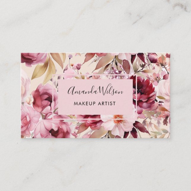 Elegant  modern Watercolor Floral Business Card  (Front)