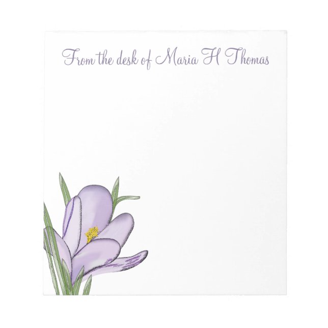 Elegant Modern Watercolor Floral Spring Crocus  Notepad (Front)