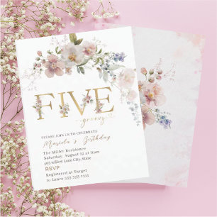 Elegant Modern Watercolor Flowers five birthday Ba Invitation