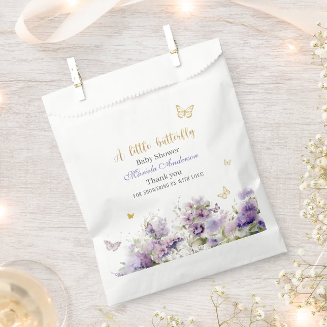 Elegant Modern Watercolor Gold Butterfly Kisses Ba Favour Bag (Clipped)