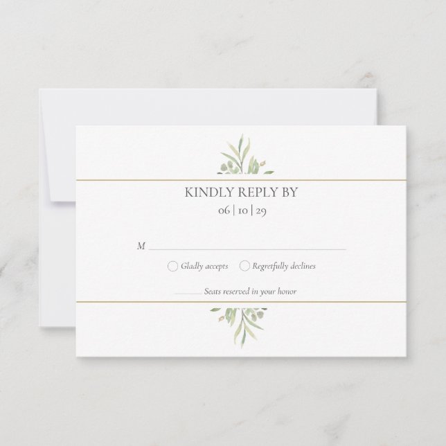 Elegant Modern Watercolor Greenery Foliage RSVP Card (Front)