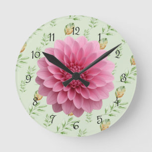 Elegant Modern Watercolor Leaves Pattern GREEN Round Clock
