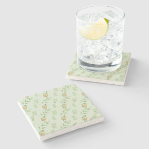 Elegant Modern Watercolor Leaves Pattern GREEN Stone Coaster