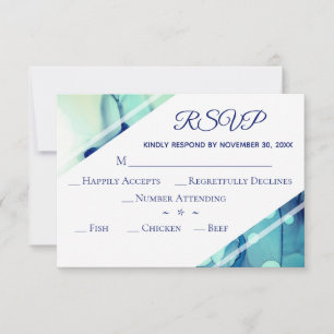 *~* Elegant Modern Watercolor Teal RSVP Wedding Card