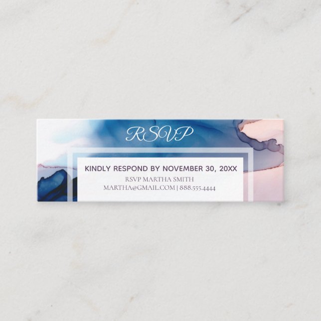 *~*  Elegant Modern Watercolor Wedding RSVP Mini Business Card (Front)
