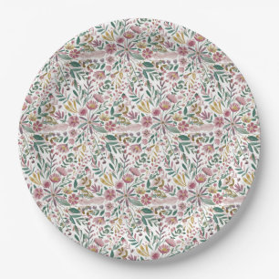 Elegant modern watercolor wild flowers paper plate