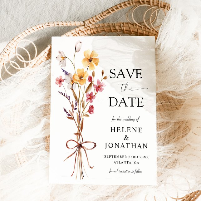Elegant Modern Watercolor Wildflower Wedding Save The Date (Elegant Modern Watercolor Wildflower Wedding Save The Date)